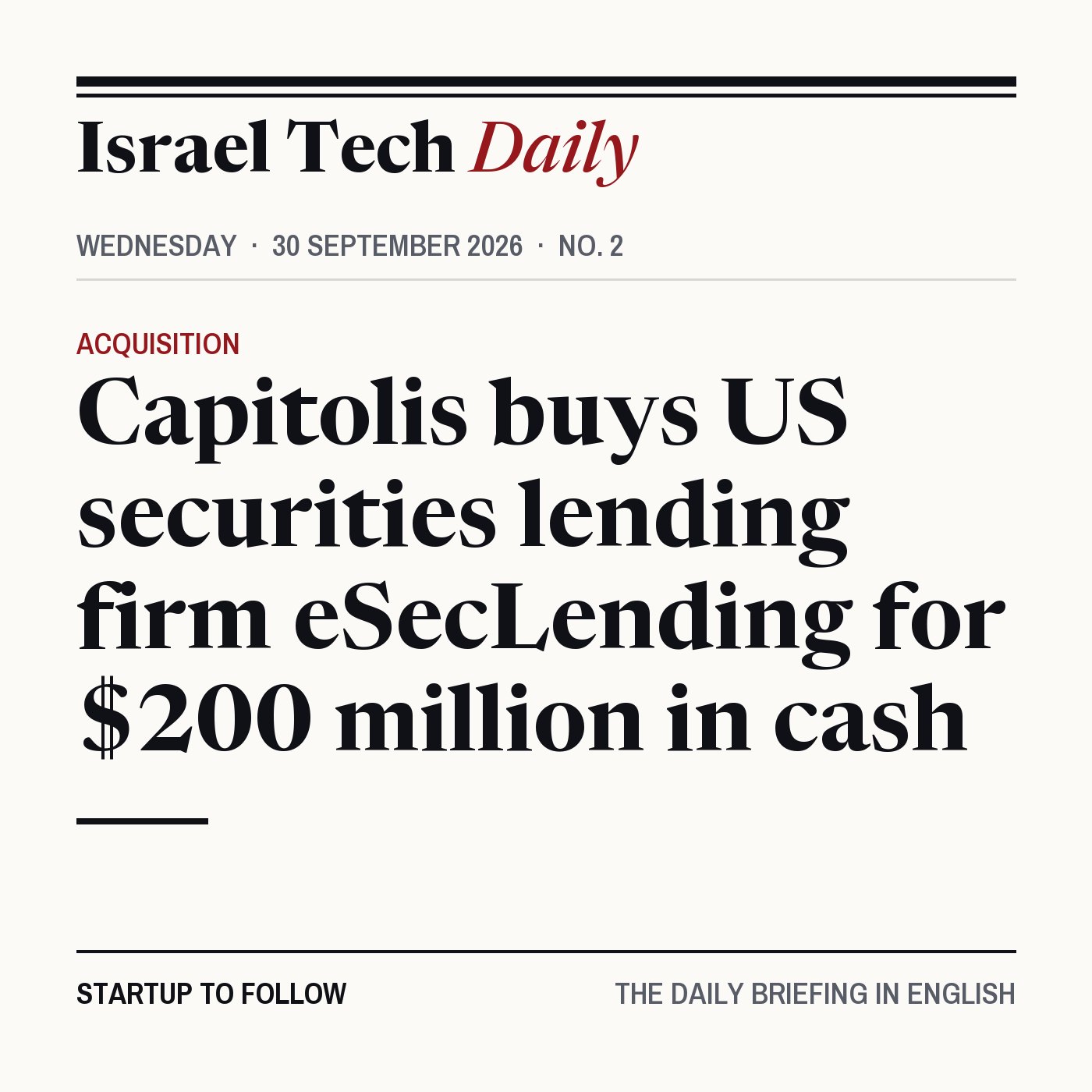 Israel Tech Daily, 30 September 2026